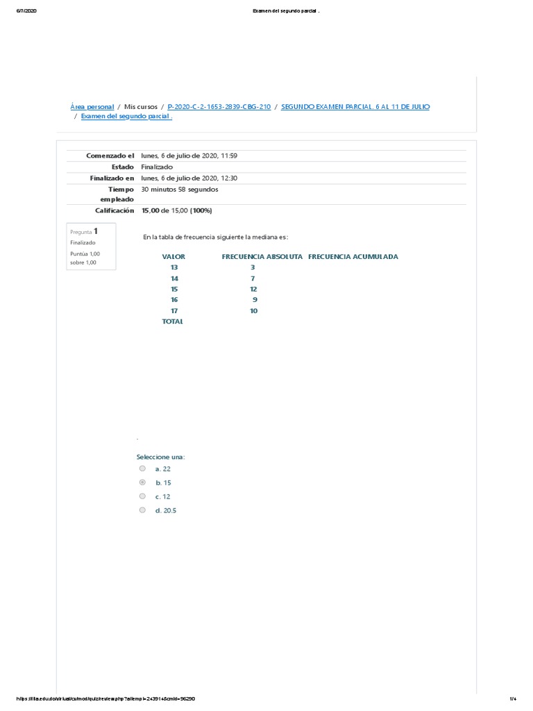 Examen Del Segundo Parcial | PDF | Mediana | Estadísticas
