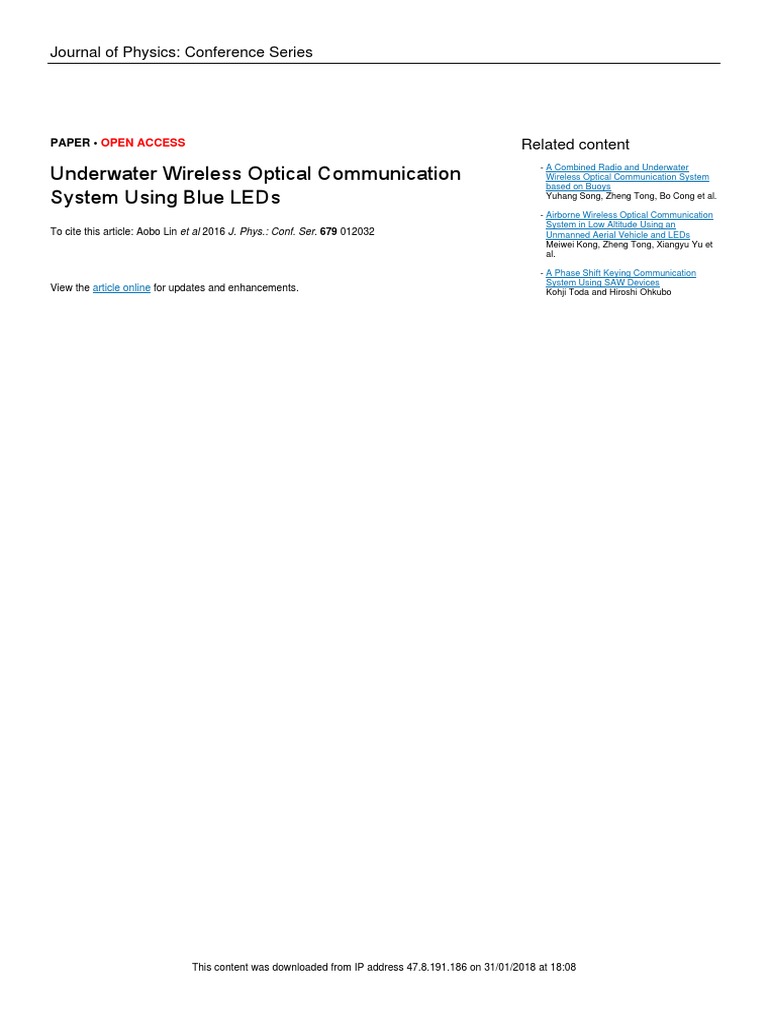 Underwater Wireless Optical Communication System Using Blue Leds | PDF ...