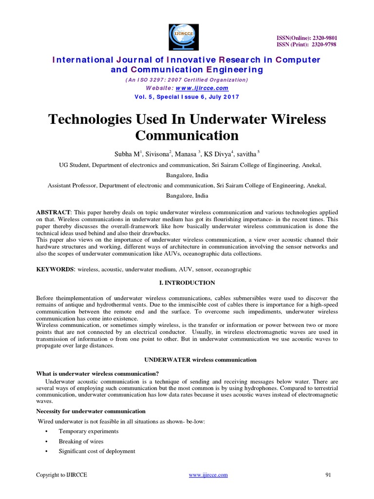 Technologies Used in Underwater Wireless Communication Circuit Diagram