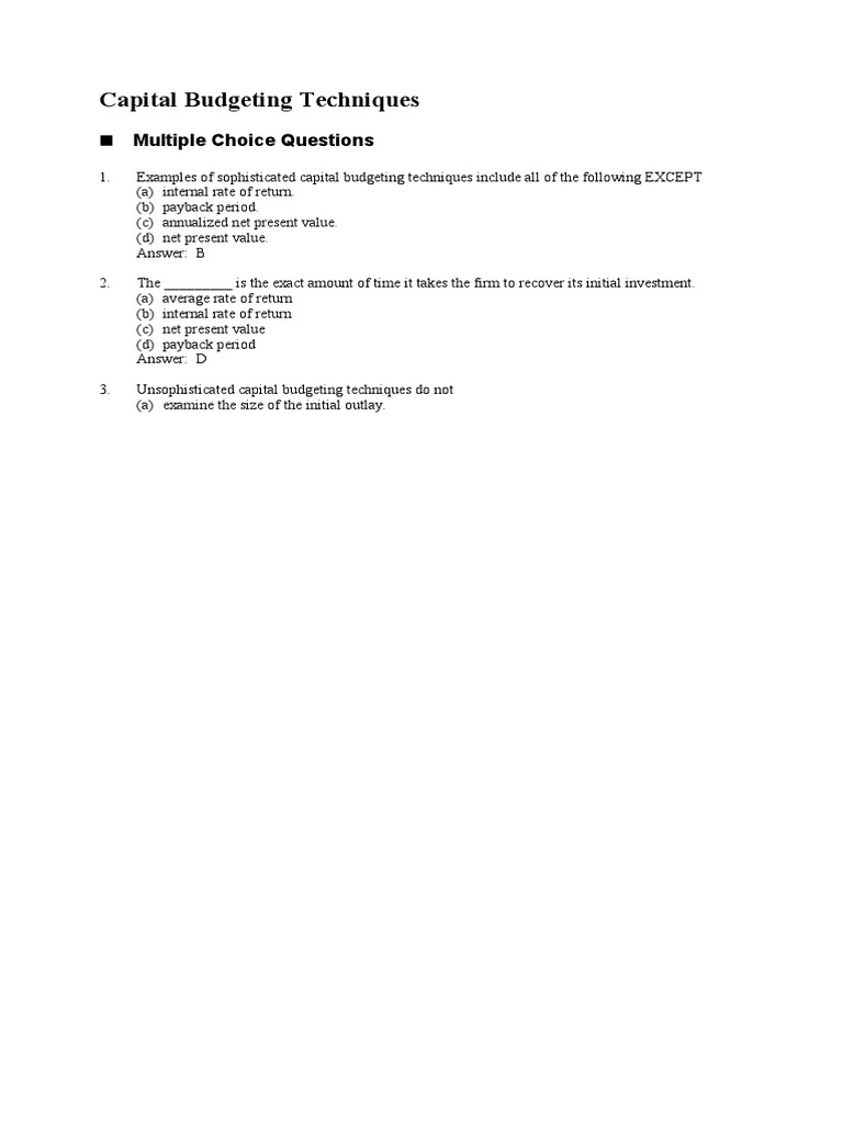 Capital Budgeting Techniques | PDF | Internal Rate Of Return | Capital ...