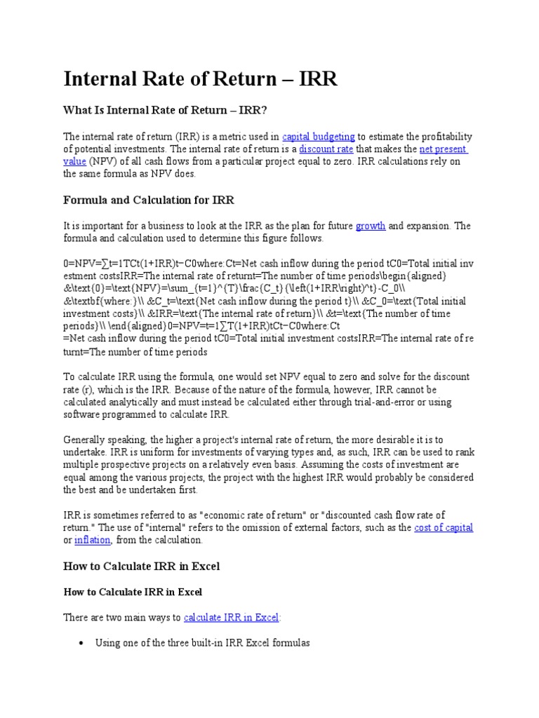 Understanding Internal Rate of Return (IRR) | PDF | Internal Rate Of Return  | Net Present Value