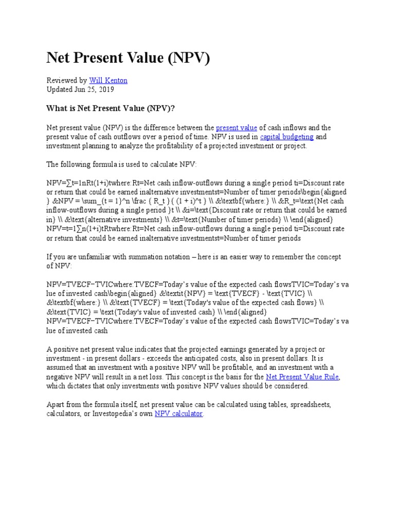 Net Present Value Pdf Net Present Value Internal Rate Of Return