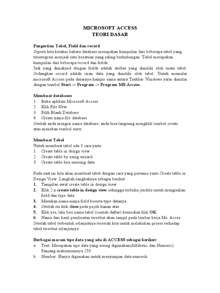 Panduan Dasar Microsoft Access | PDF