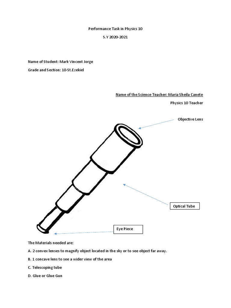 Performance Task Physics 10 1st Grading PDF Vision Optical Devices