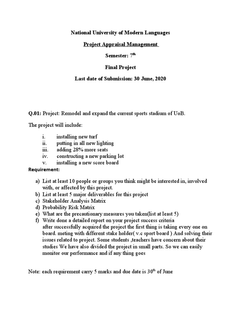 National University of Modern Languages Project Appraisal Management ...