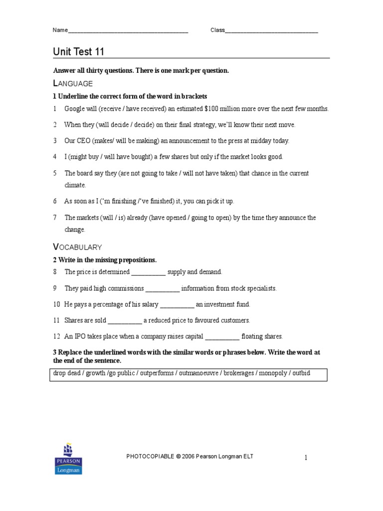 Unit Test 11: Name - Class | PDF | Initial Public Offering | Stocks