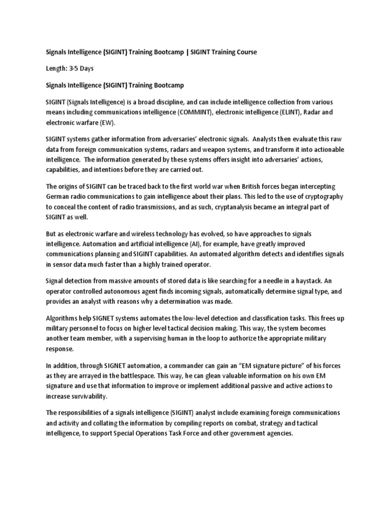 Signals Intelligence (SIGINT) Training Bootcamp - SIGINT Training ...