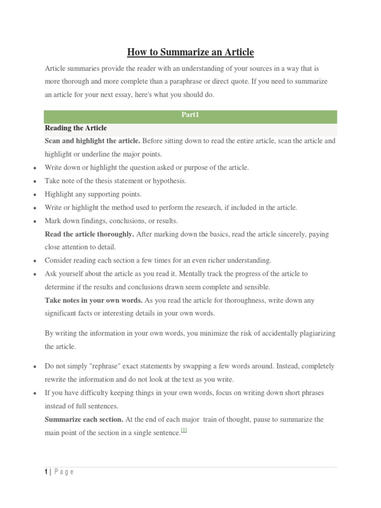 How To Summarize An Article | Download Free PDF | Essays | Experiment
