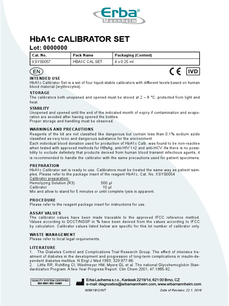 Hba1c Cal Set En C Pdf Glycated Hemoglobin Medicine