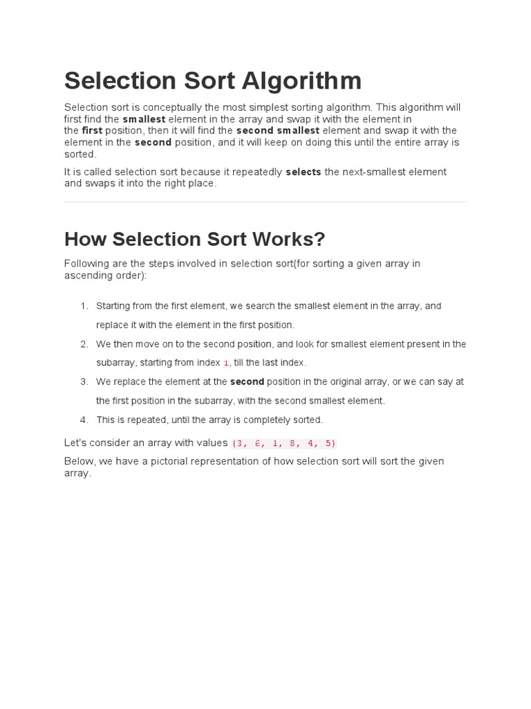 Selection Sort and Insertion Sort Algorithm | PDF | Array Data ...