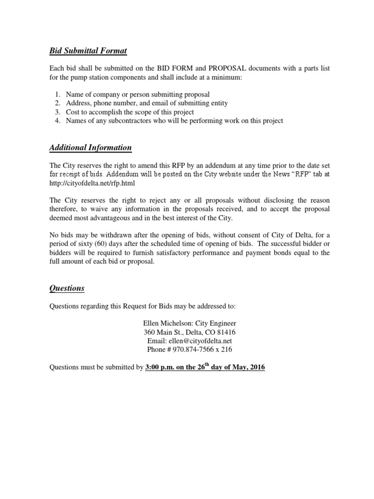 Bid Submission Guidelines for Pump Station | PDF | Business | Finance ...