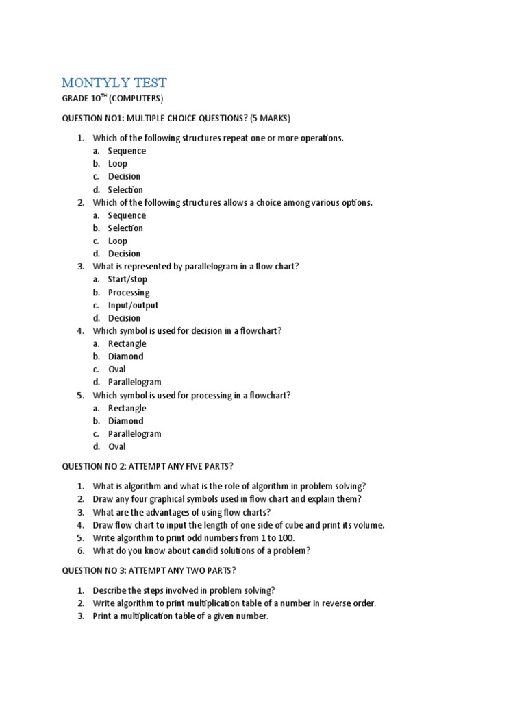 MONTYLY TEST Computers | PDF | Algorithms | Modem
