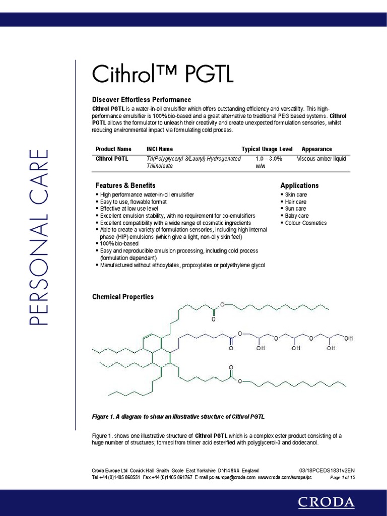 Cithrol邃 Pgtl Discover Effortless Performance Pdf Emulsion