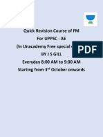 Quick Revision Course of FM For Uppsc - Ae (In Unacademy Free Special Classes) Byjsgill Everyday 8:00 AM To 9:00 AM Starting From 3 October Onwards