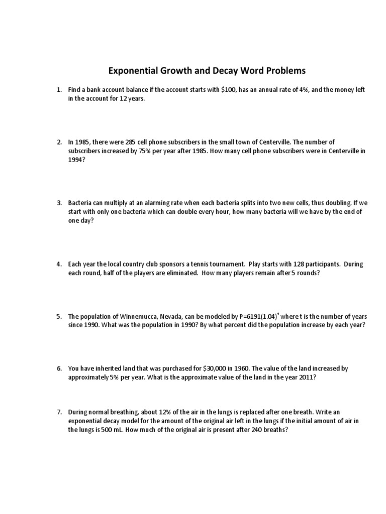 Exponential Growth and Decay Word Problems | PDF | Caffeine | Interest