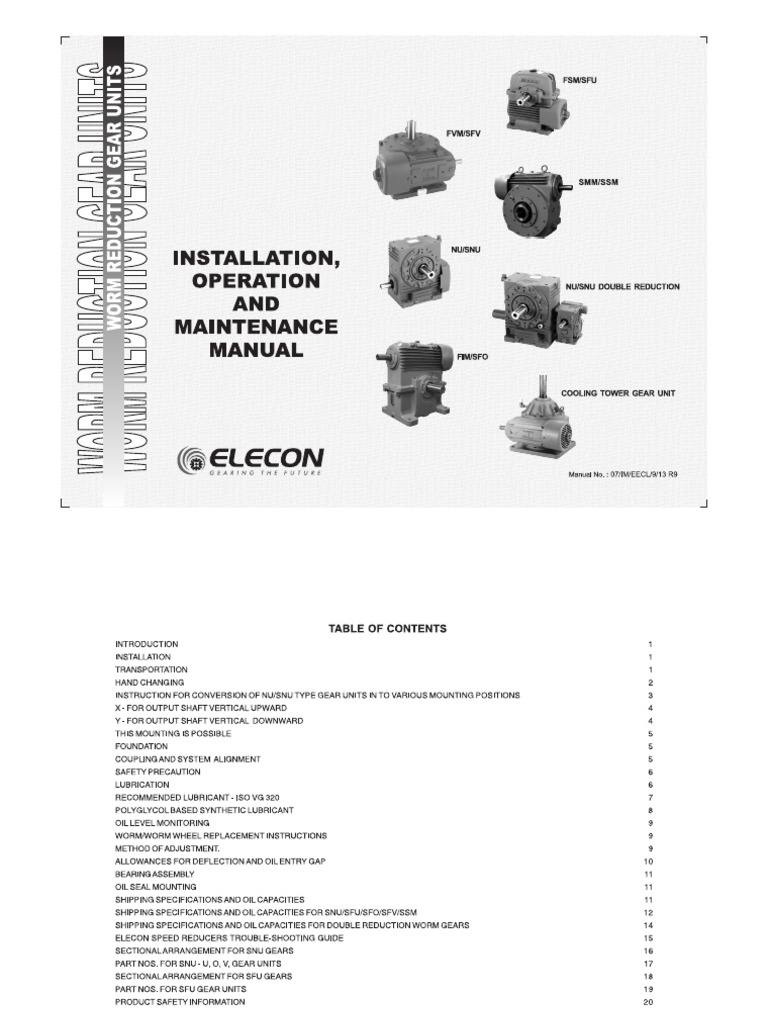 Elecon Worm Installation Maintenance Manual PDF