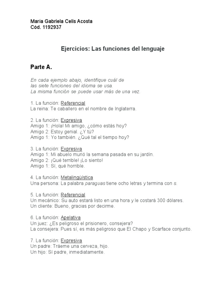 Ejercicios sobre funciones del lenguaje | PDF | Idiomas