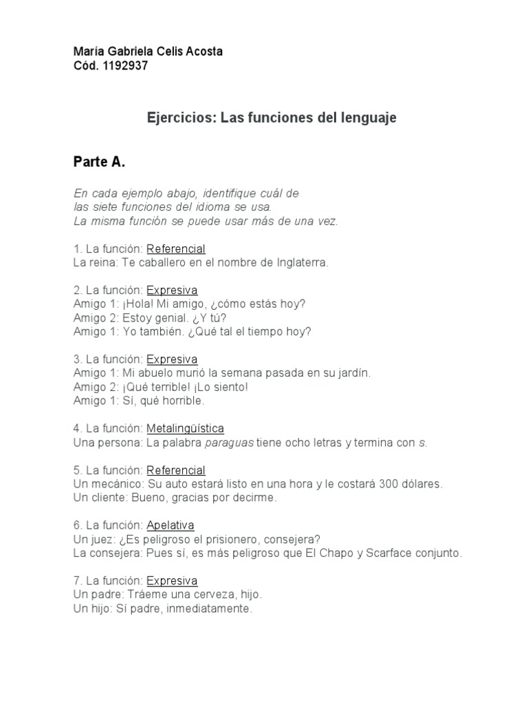 Ejercicios Funciones Del Lenguaje | PDF | Idiomas