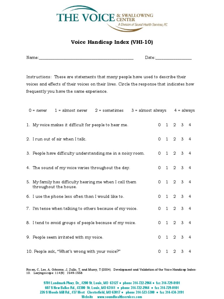 Voice Handicap Index Assessment Form | PDF