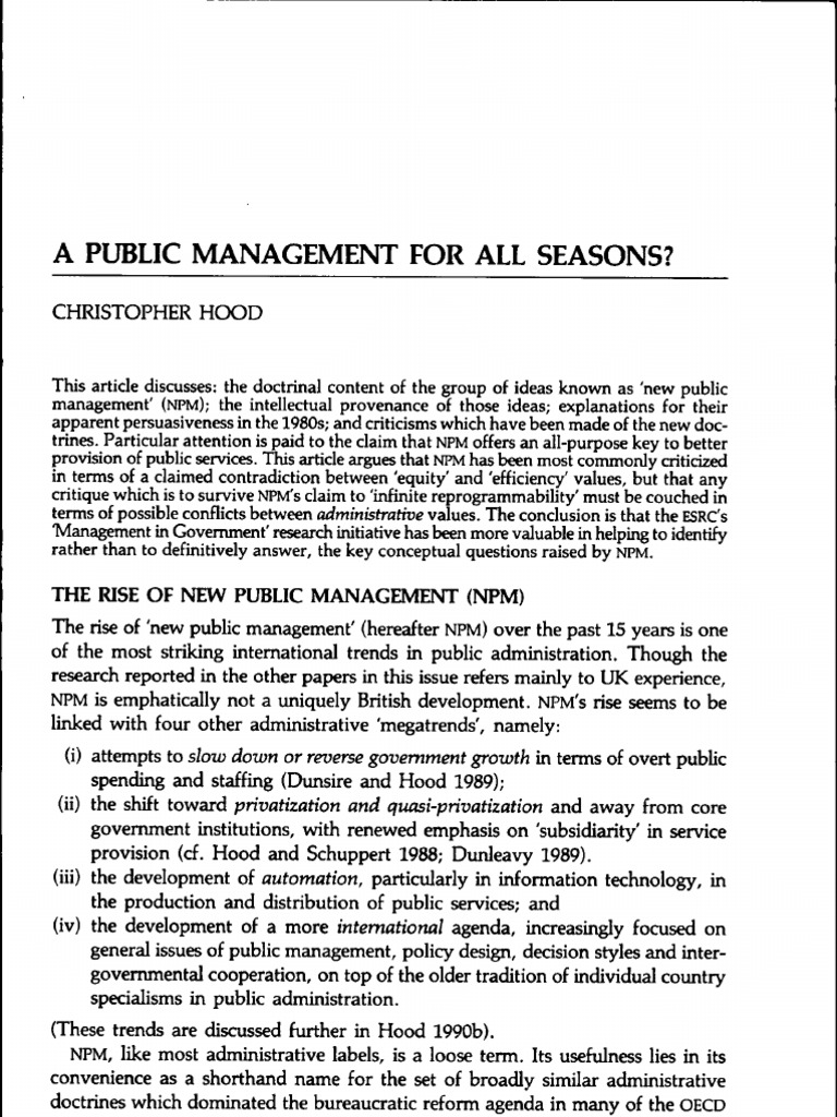 A Public Management For All Seasons | PDF | Public Administration | Design