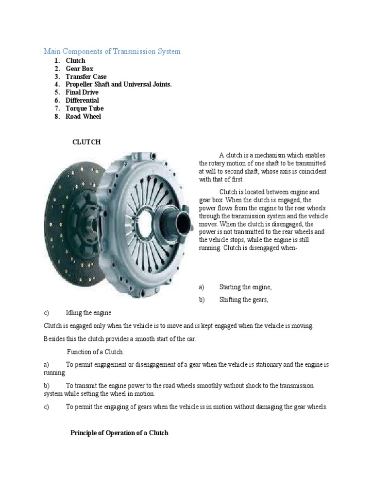 Main Components of Transmission System PDF Clutch Transmission