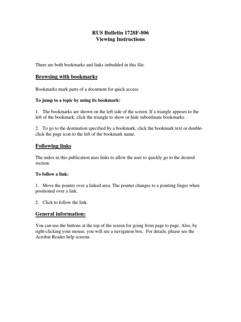 RUS Bulletin 1728F806 Viewing Instructions To Jump To A Topic by