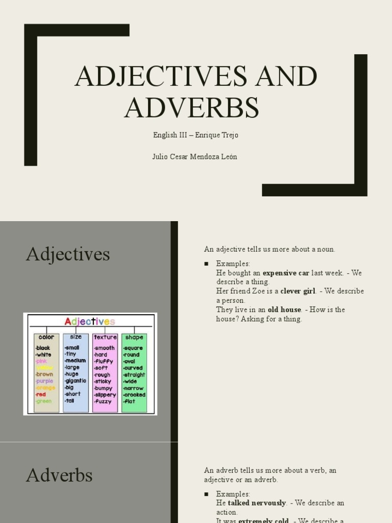 Understanding Adjectives and Adverbs | PDF | Language Arts & Discipline ...