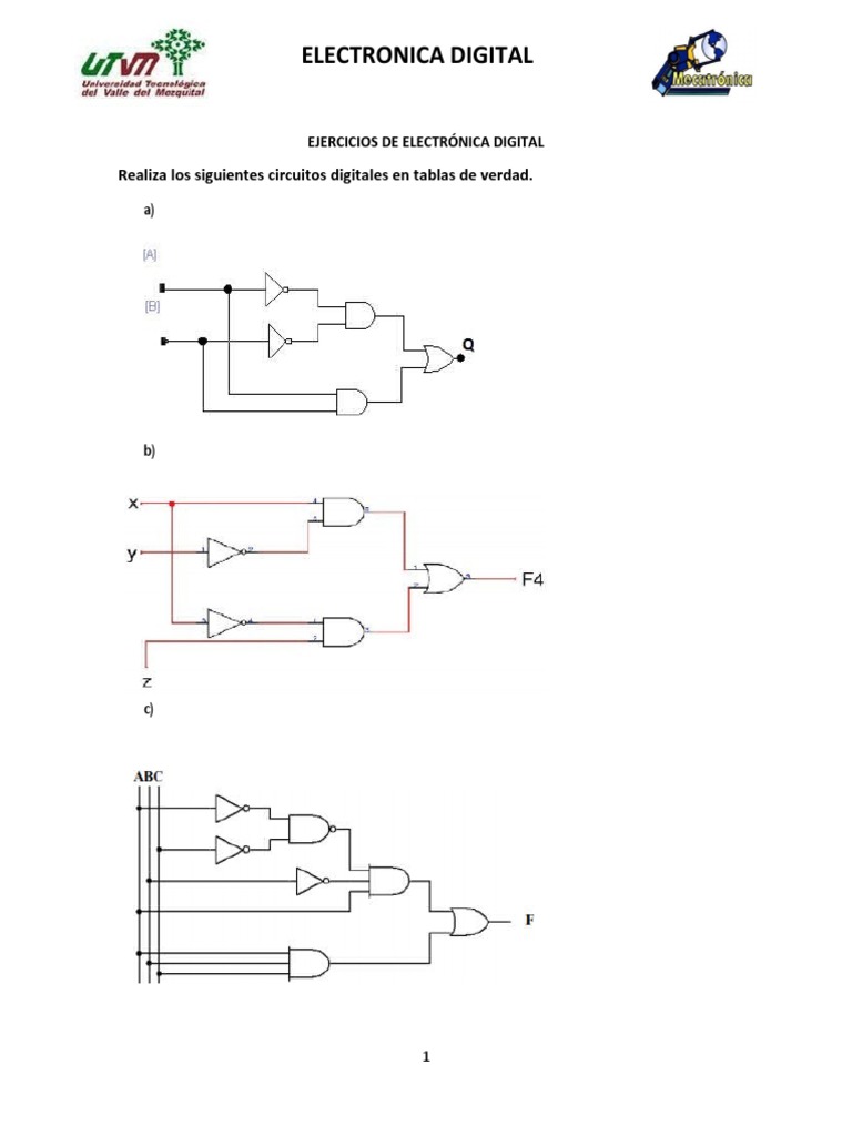 EJERCICIOS DE ELECTRÓNICA DIGITAL(Cto. digitales a Tablas de Verdad) PDF