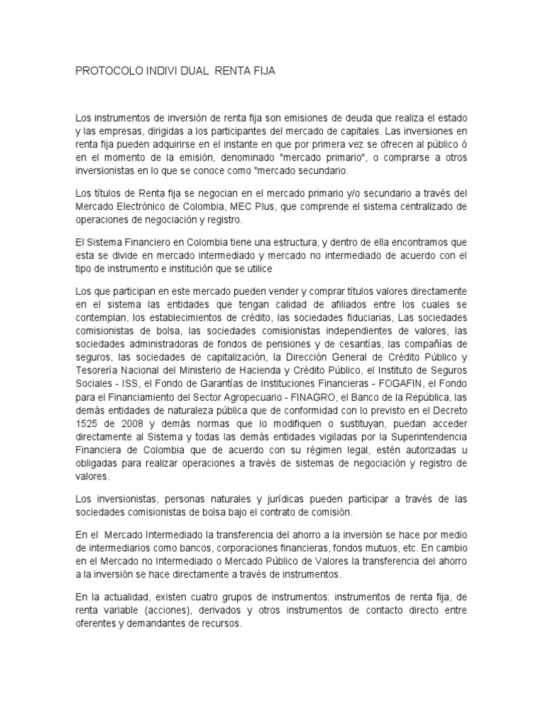 Inversión en Renta Fija en Colombia | PDF | Renta Fija | Deuda ...
