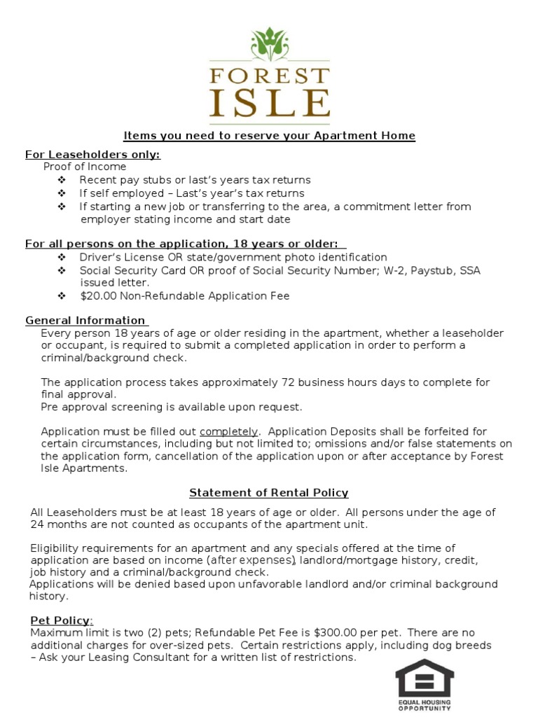 Apartment Rental Application Requirements | PDF | Landlord | Lease