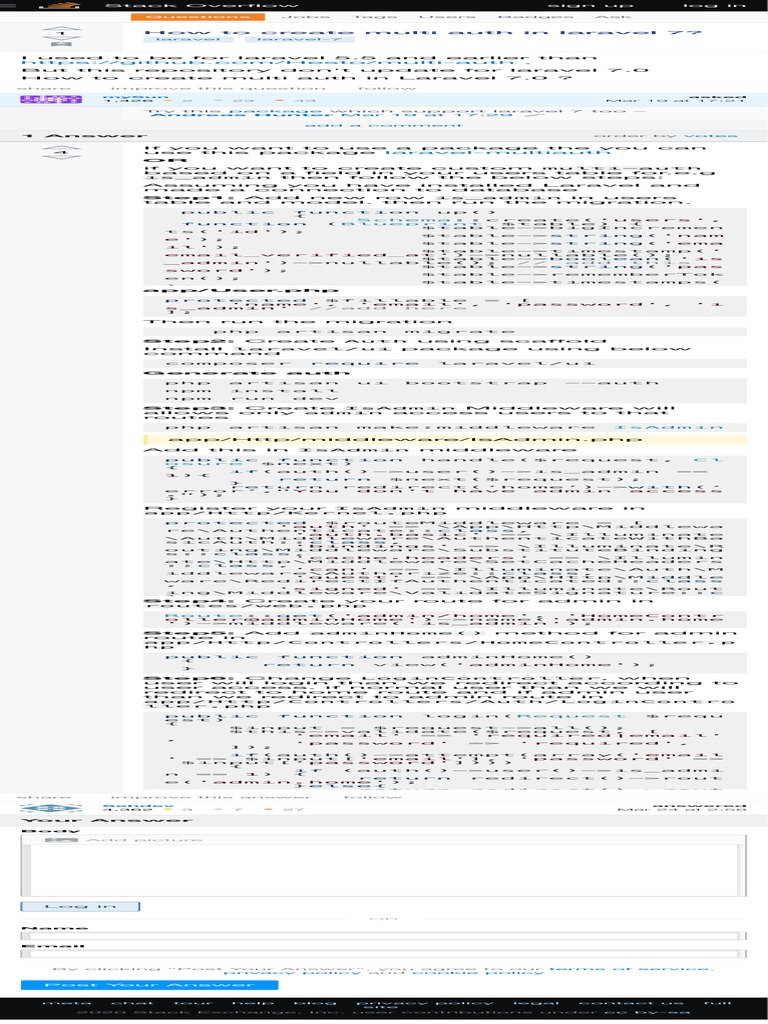 How To Create Multi Auth in Laravel 7 - Stack Overflow | PDF | Login ...