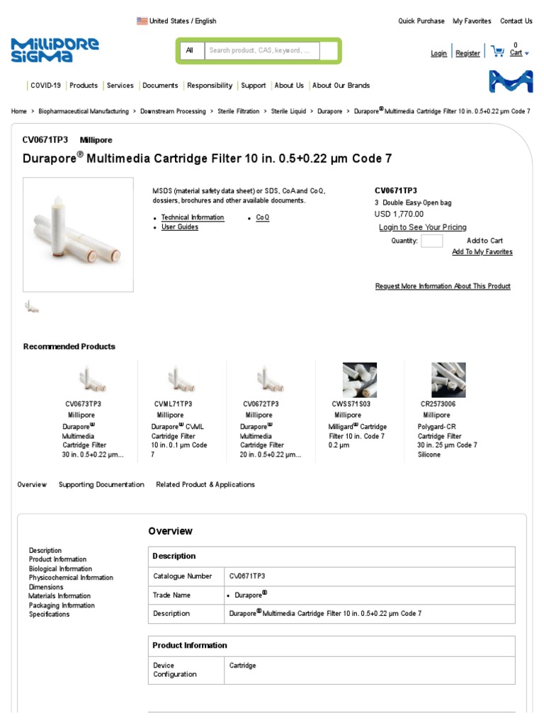 Durapore® Multimedia Cartridge Filter 10 In. 0.5+0.22 M Code 7