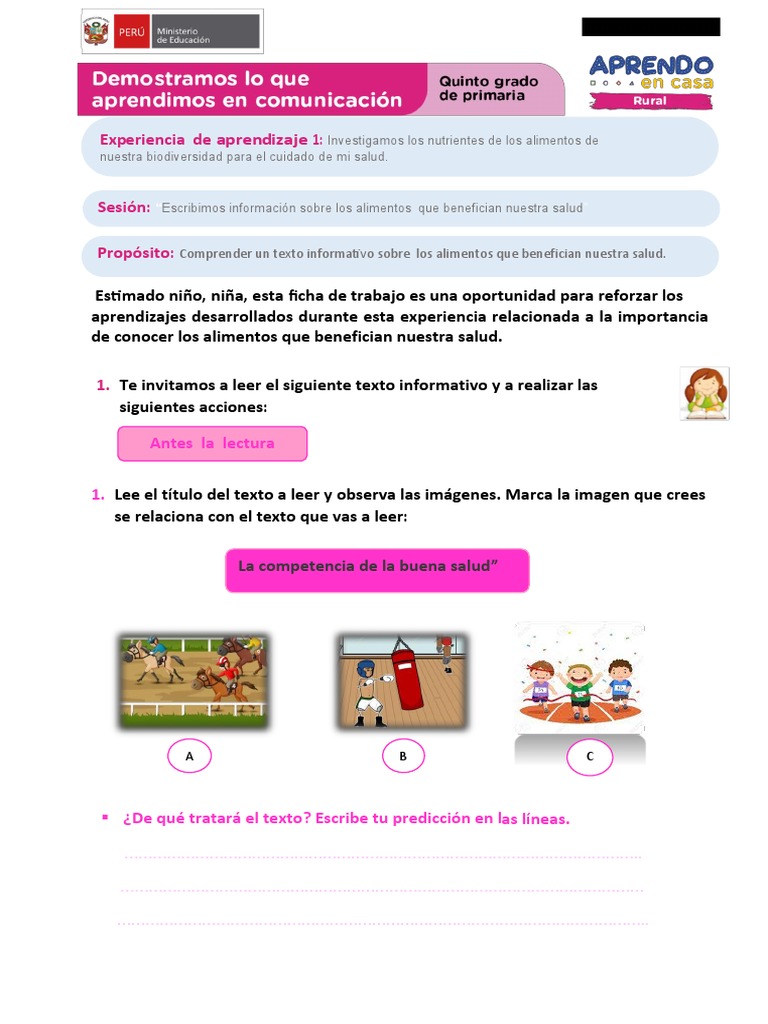 Ficha 1 Sesión 1 Exp 1 Comunicación Quinto Grado - Octubre 2020 | PDF ...
