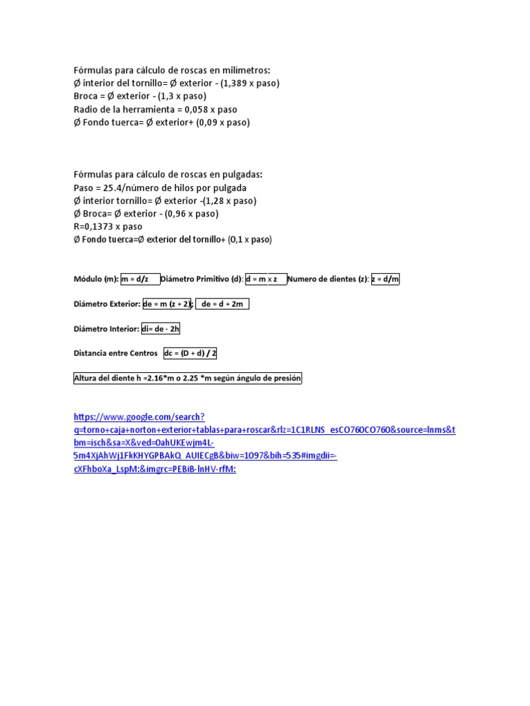 Fórmulas para Cálculo de Roscas Ok | PDF