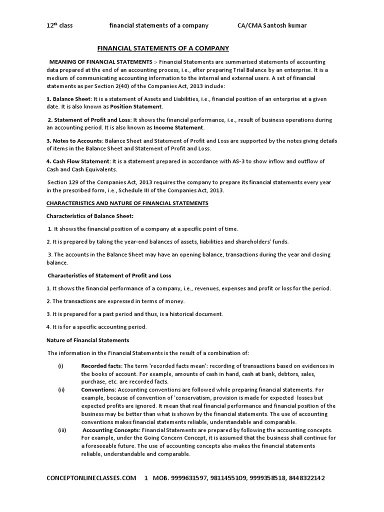 Financial Statements of A Company | PDF | Balance Sheet | Expense