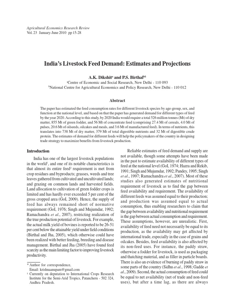 India's Livestock Feed Demand Estimates and Projections PDF Fodder