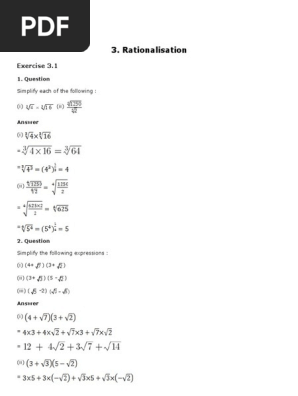 Chapter 3 Rationalisation Pdf Fraction Mathematics Rational Number