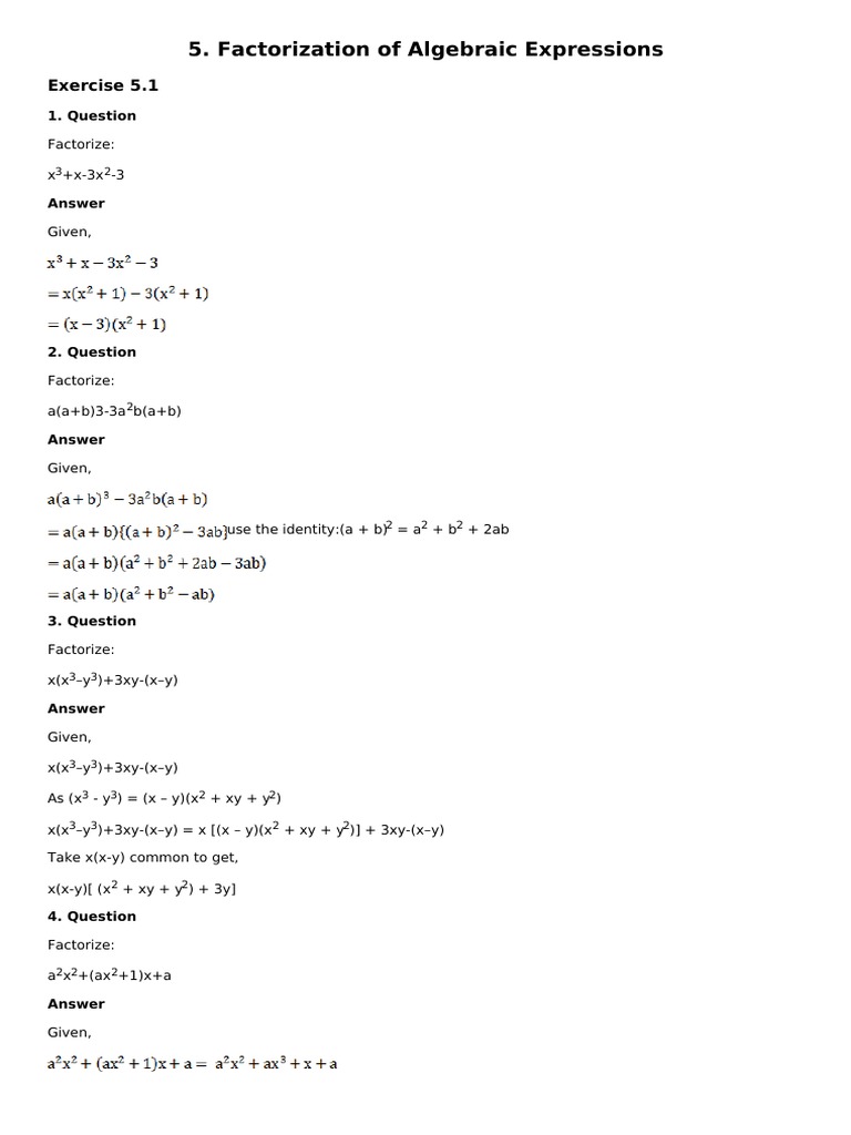 Chapter 5 Factorization Of Algebraic Expressions Length Elementary Mathematics