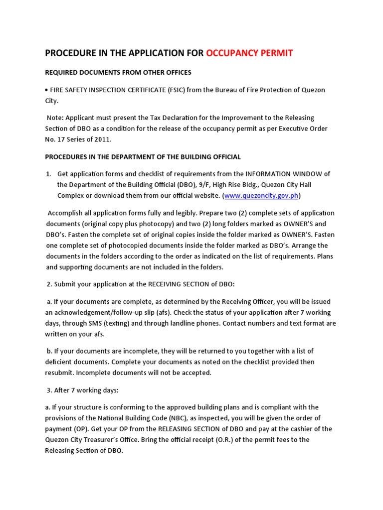 Procedure Occupancy Permit QC PDF Government Business
