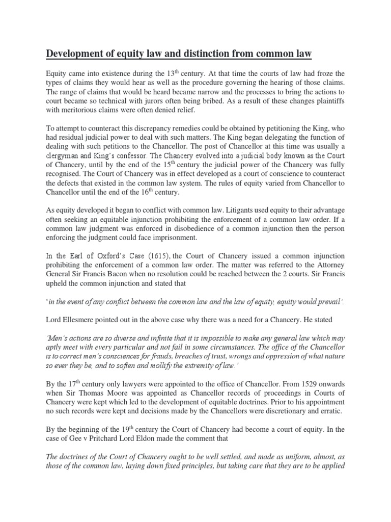 Evolution of Equity and Common Law | PDF | Equity (Law) | Legal Remedy