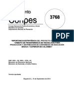 Conpes 3768 de 2013 - Declaracion Estrategica Transferencia Tecnologia Contenidos EB y ES