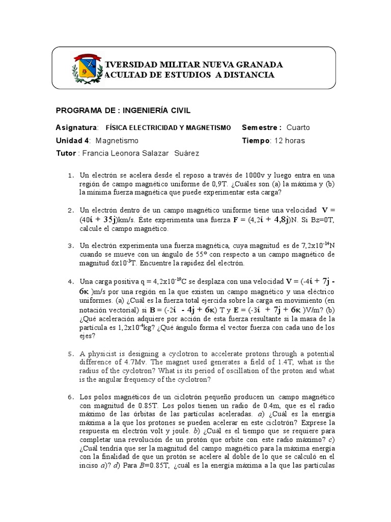 Taller GR3DFGHJ JJHGHG HHGGG IIJJIJ - quimicA - Electricidad y Magnetismo  Taller - Studocu