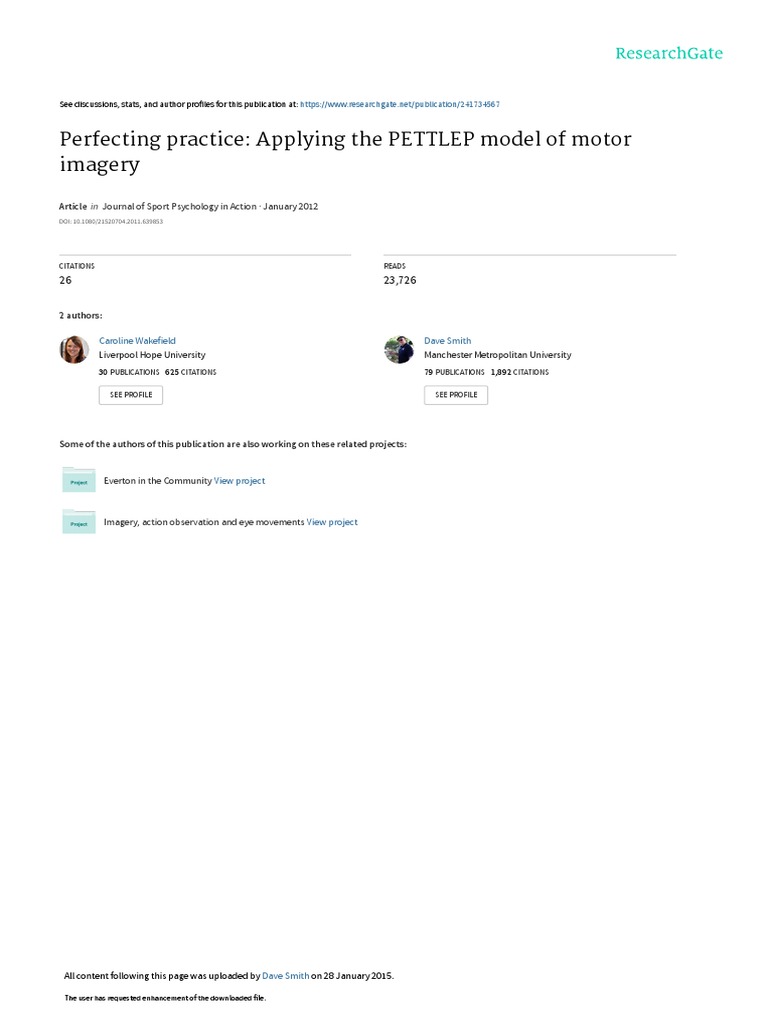 Perfecting Practice: Applying The PETTLEP Model of Motor Imagery | PDF ...
