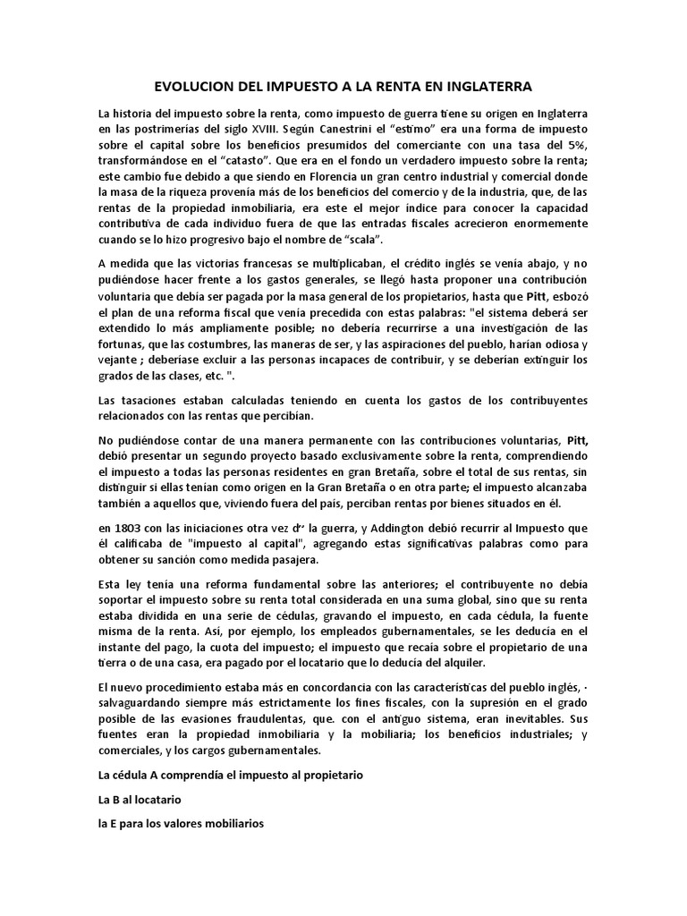 Evolucion Del Impuesto A La Renta en Inglaterra | PDF | Impuestos ...