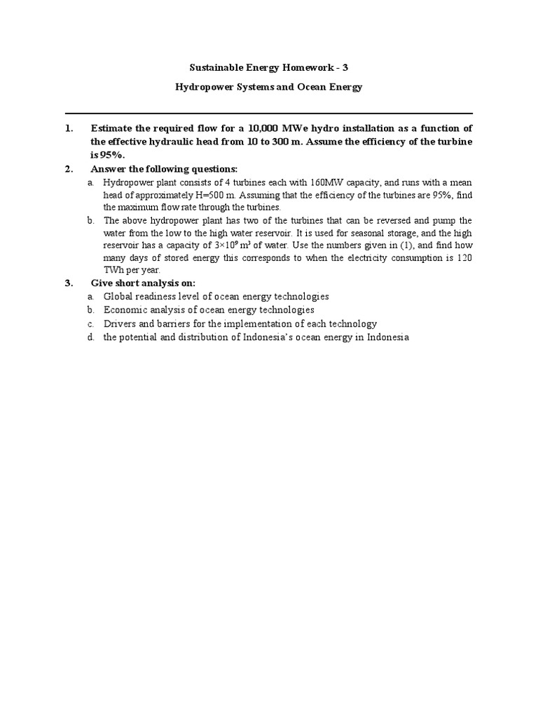 Hydropower and Ocean Energy Analysis | PDF