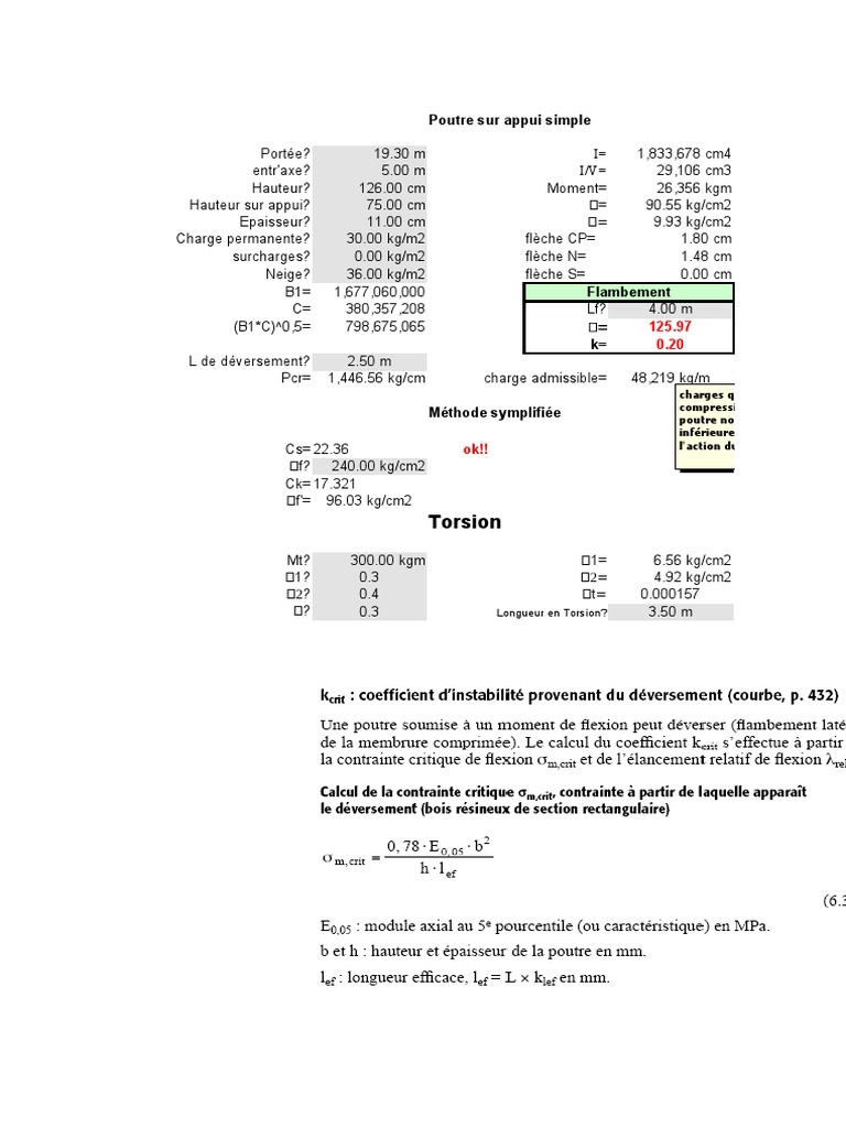 Calcul de poutre lamellécollé 19.30 m PDF Élasticité (Physique — free download