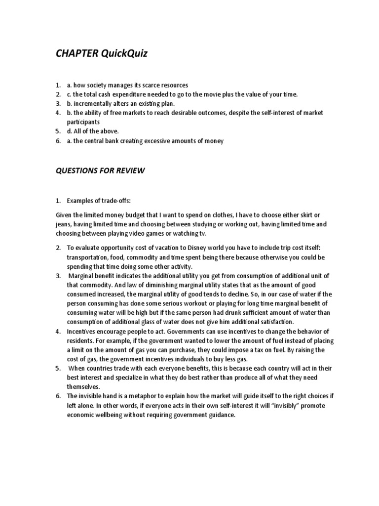 Chapter Quickquiz: Questions For Review | PDF | Business