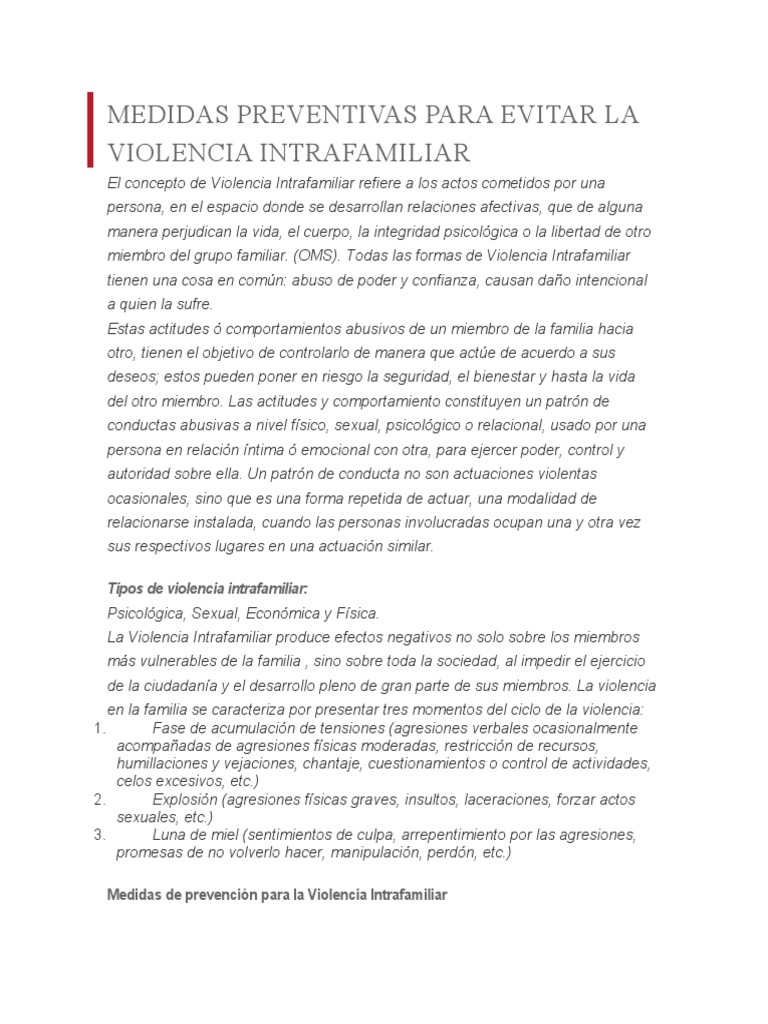 Medidas Preventivas para Evitar La Violencia Intrafamiliar | PDF ...