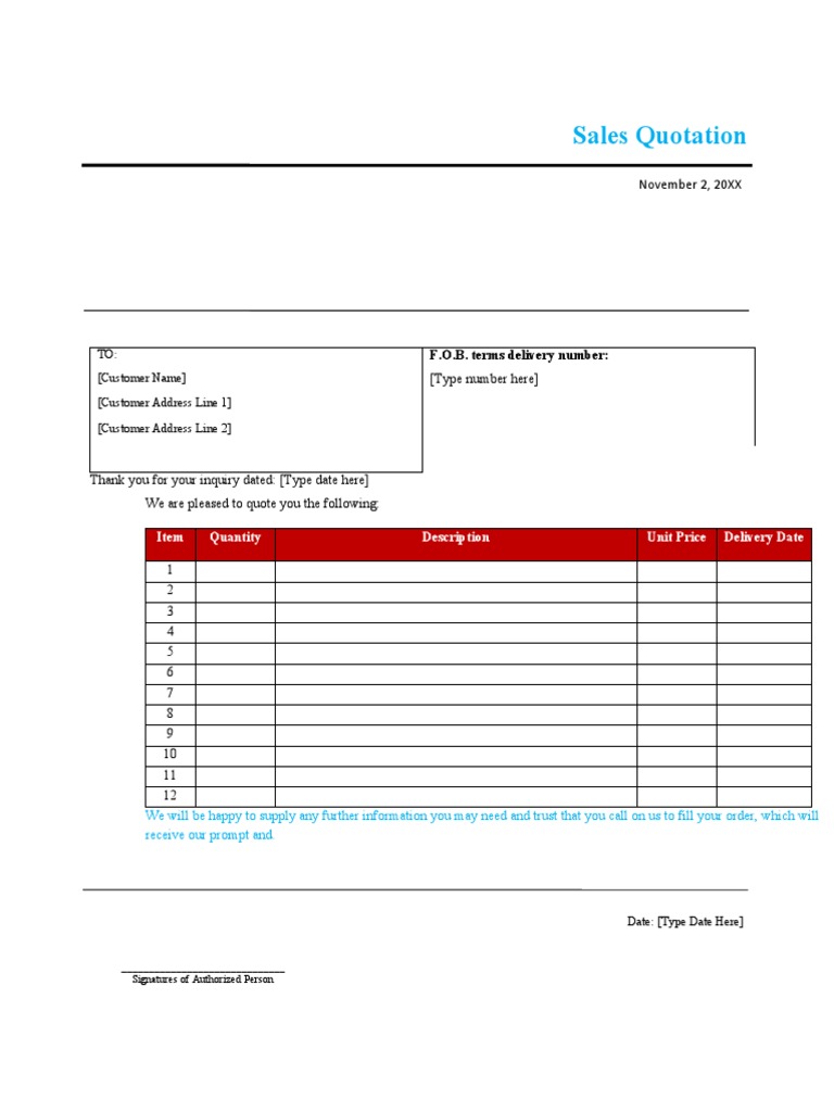 Sales Quotation Template for Orders | PDF