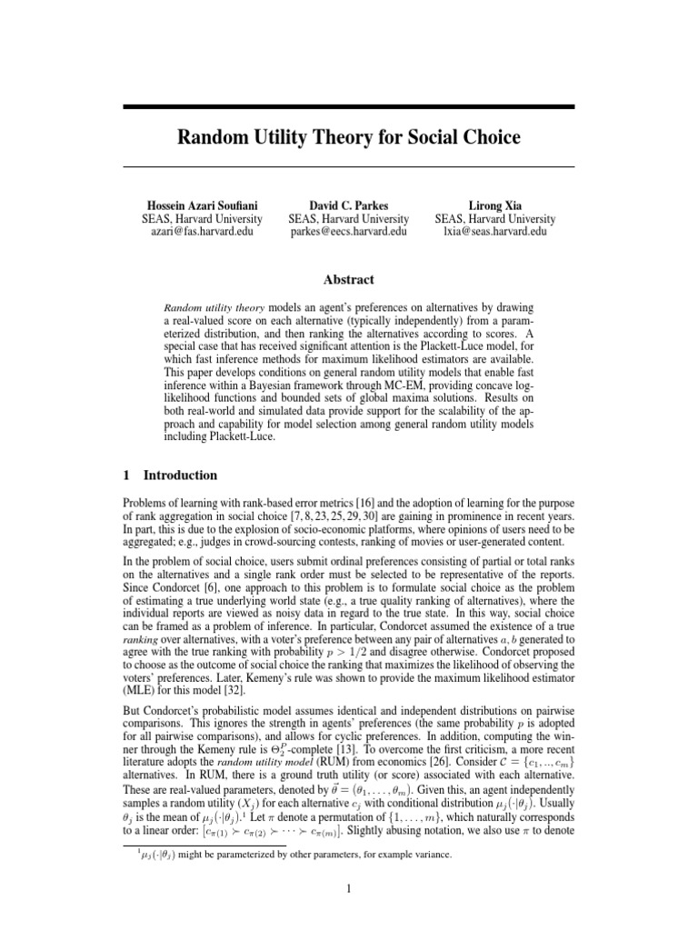 4735 Random Utility Theory For Social Choice PDF | PDF | Akaike ...